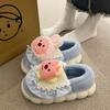 Women Slippers Cartoon Cute Cotton Slippers Thick Bottom Mute Home Warm Skin-friendly Plush Winter Fur Slippers Female Winter