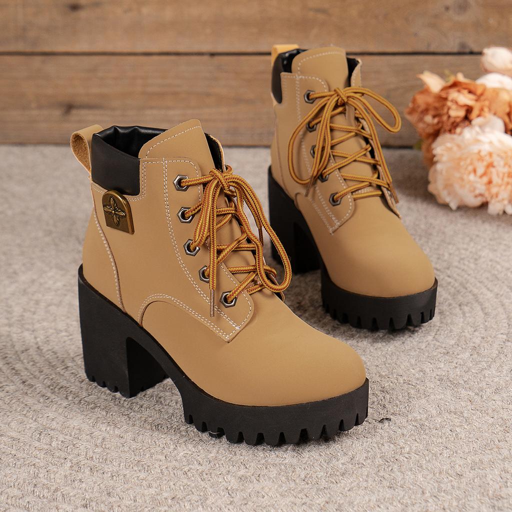 Size 35-42 Women Autumn Winter Platform High Quality Lace-Up 7.5cm High Heels Shoes Fashion Sexy Pink Short Boots Botas De Mujer