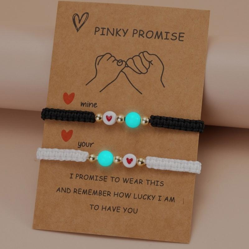 2Pcs Couple Bracelet Matching Bracelets Love Lucky Bead Luminous Bangles for Friendship Lucky Wish Jewelry Gift Card Bracelet