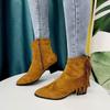 Fashion Woman Ankle Boots Pointed Toe Mid Heel Platform Tassel Shoes New Casual Female Faux Suede Autumn Short Boots for Women