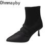 Fashion 2024 New Autumn Winter Women Ankle Boots Fashion Slip On Shoes Thin High Heel Women's Morder Short Booties
