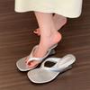 Wedge Heel High Heels Pinch Flip-flops Fairy Shoes Wear 2025 Summer Silver French Small Sandals Sandals
