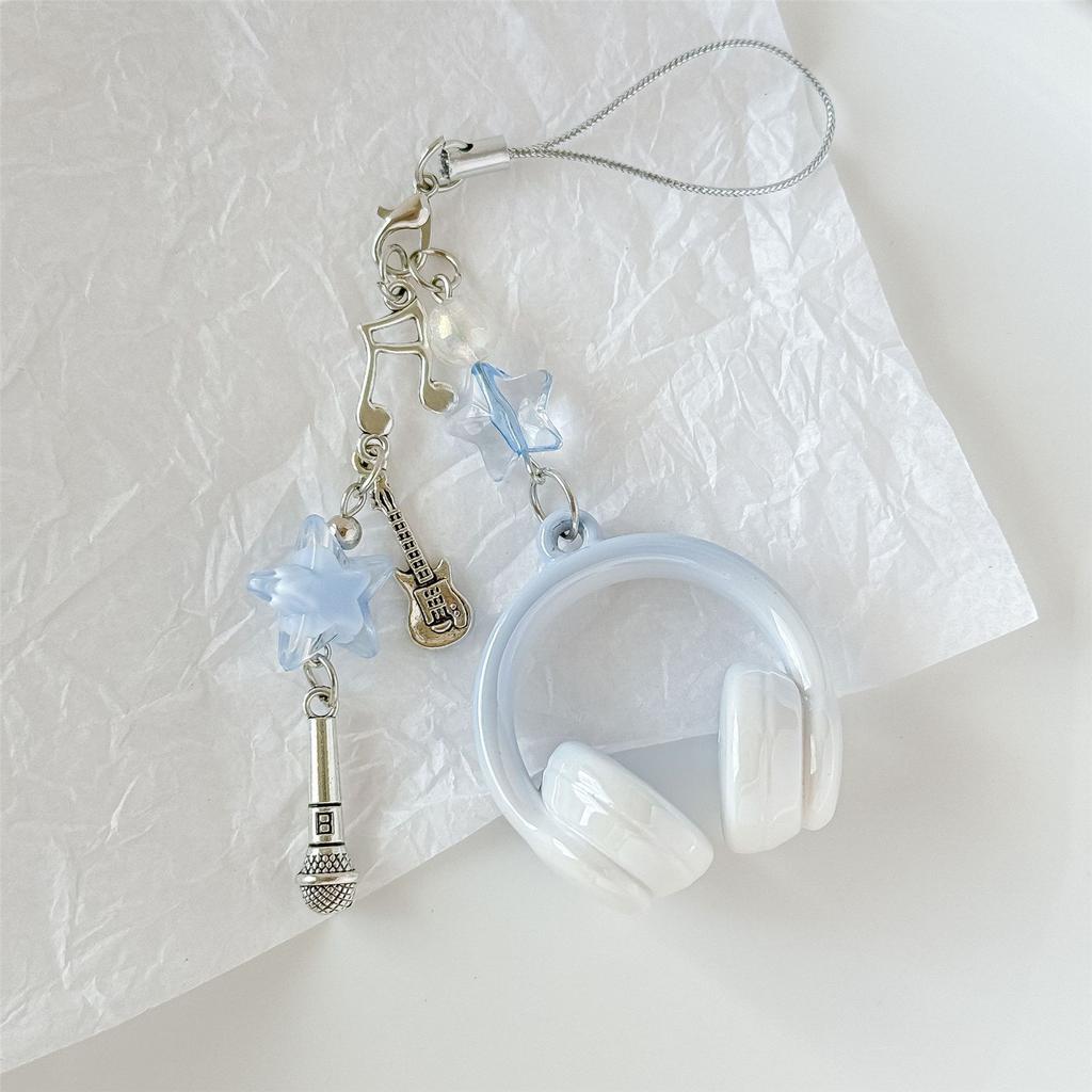 Trendy Headphone Shaped Keychain Bag Ornament Phone Lanyard Feature Star Music Notes for Students and Music Lovers
