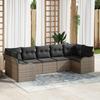 7-piece Garden Sofa Set with Grey Poly Rattan Cushions, 2-seater Garden Sofa with Grey Cushions 3345849