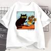Kids Cat Graphic T Shirts Girl Boys Flower Black Cat T-shirt Round Neck Cotton Short Sleeve Trendy Tee Shirt Streetwear