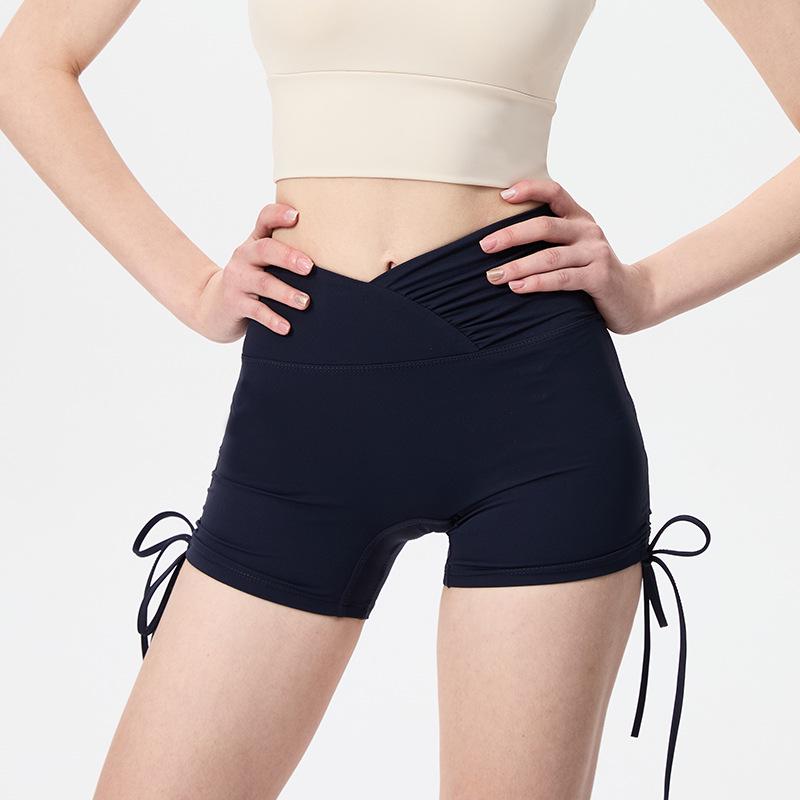 Women's High Waist Tummy Control Yoga Shorts with Side Drawstring - Quick-Drying, Peach Lift for Running, Cycling, and Fitness.
