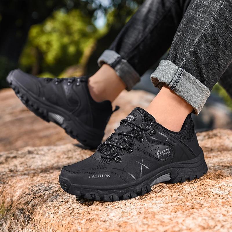 Fashion Shoes for Men 2024 New Men Sneakers Leather Waterproof Mountaineering Camping Hiking Shoes Thick Sole Comfortable Running Shoes