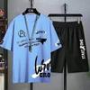 Youth/Vitality Style Men's Fashion Beach Set Summer Street Sports Set 2-piece Korean Tshirt Set Campus Couple Tshirt Set