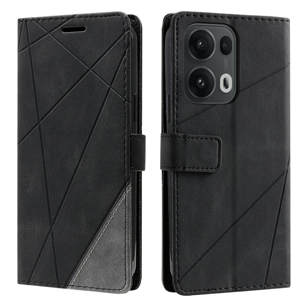 For Oppo Reno13 Pro 5G Case Imprinted Lines PU Leather Splicing Wallet Phone Cover