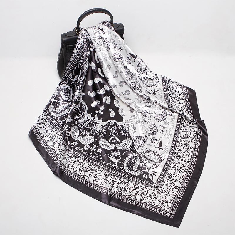 19 New Silk Printed Scarves Women'S 90Cm Satin Square Scarf