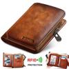 Genuine Leather Wallets for Men Vintage Short Multi Function Business Purse RFID Blocking Zipper ID Credit Card Holder Money Bag
