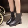 2025 Autumn and Winter New Korean Version Velvet Martin Boots Women's Head Thick Heel Short Boots Versatile Rear Zipper Elastic Thin Boots