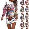 Long Sleeve Dress For Women Casual Christmas Printed Pullover Hip Pack Dress Sweater Dress