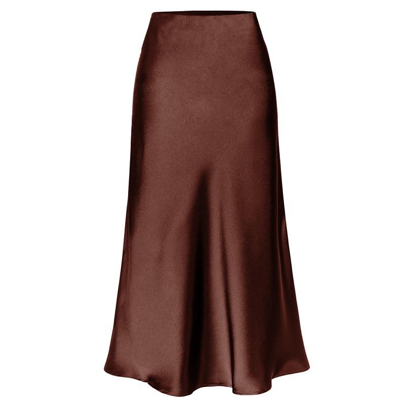 Elegant Temperament, High-quality Acetate Satin Elastic High-waist Split Mid-length Skirt