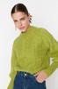 Women's Elegance Style Sweater Green Soft Textured Hair Braided Knitwear Sweater
