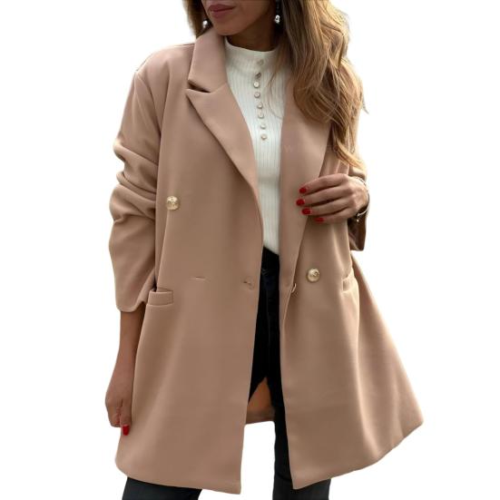 Women's Trench Coat Notch Lapel Double Breasted Mid Long Pea Coat with Pockets Long Sleeve Fall Winter Outwear
