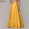 Women Fashion A-line Satin Skirts Summer Casual Maxi Long Skirts