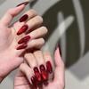 Valentine's Day Red Almond Cat Eye Nail Patches - Wearable Solid Color Nail Art Tips