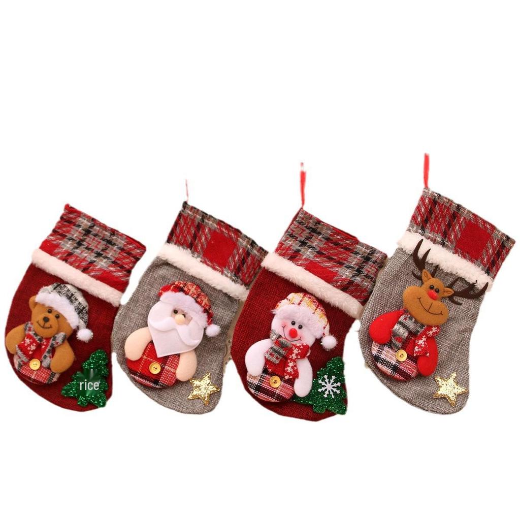 Plaid Medium Christmas Stocking - Festive Socks & Candy Bag for Tree Ornaments