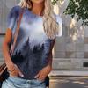 Women Summer T Shirt Forest Print Retro Fashion Short Sleeve Tees Casual Printed Tops