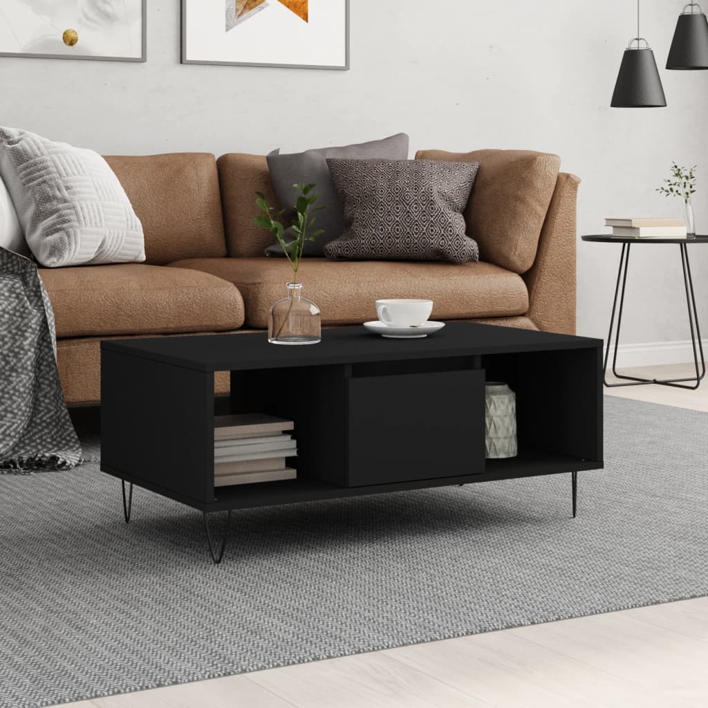  Coffee Table, Black, 90x50x36.5 Cm, Wood-based Material