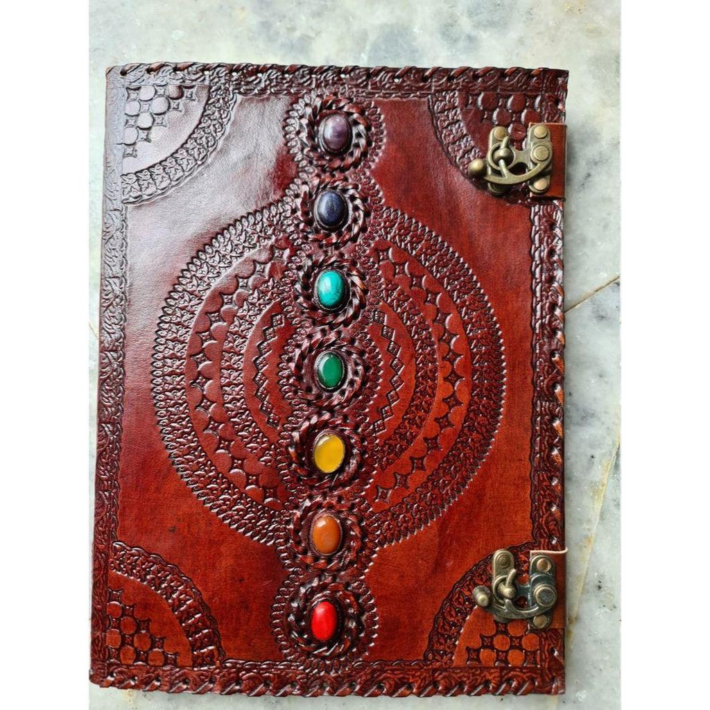 Handmade Leather Journal Spell Book of Shadows Leather Grimoire Journal Leather Notebook Recipe Book Chakra Notebook Christmas