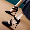 Fashion Sexy Suede Pointed Comfortable Large High Heel Single Shoes 2024 Summer New Temperament Buckle Slim Heel Sandals Women