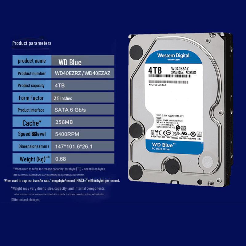 WD Blue 3.5" Mechanical Hard Disk, Available In 1TB, 2TB, 4TB, 6TB, with 5400 or 7200 RPM Options.