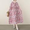 GMXIA Plus-size Women's Summer Chinese Style Flower Print Retro Artsy Dress Fat MM Skirt