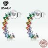 925 Sterling Silver Curved Exquisite Pave Colored Circon Stud Earrings for Women Jewelry