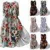 Women's Fashion Retro Floral Print Lapel Button Three Quarter Sleeve Dress