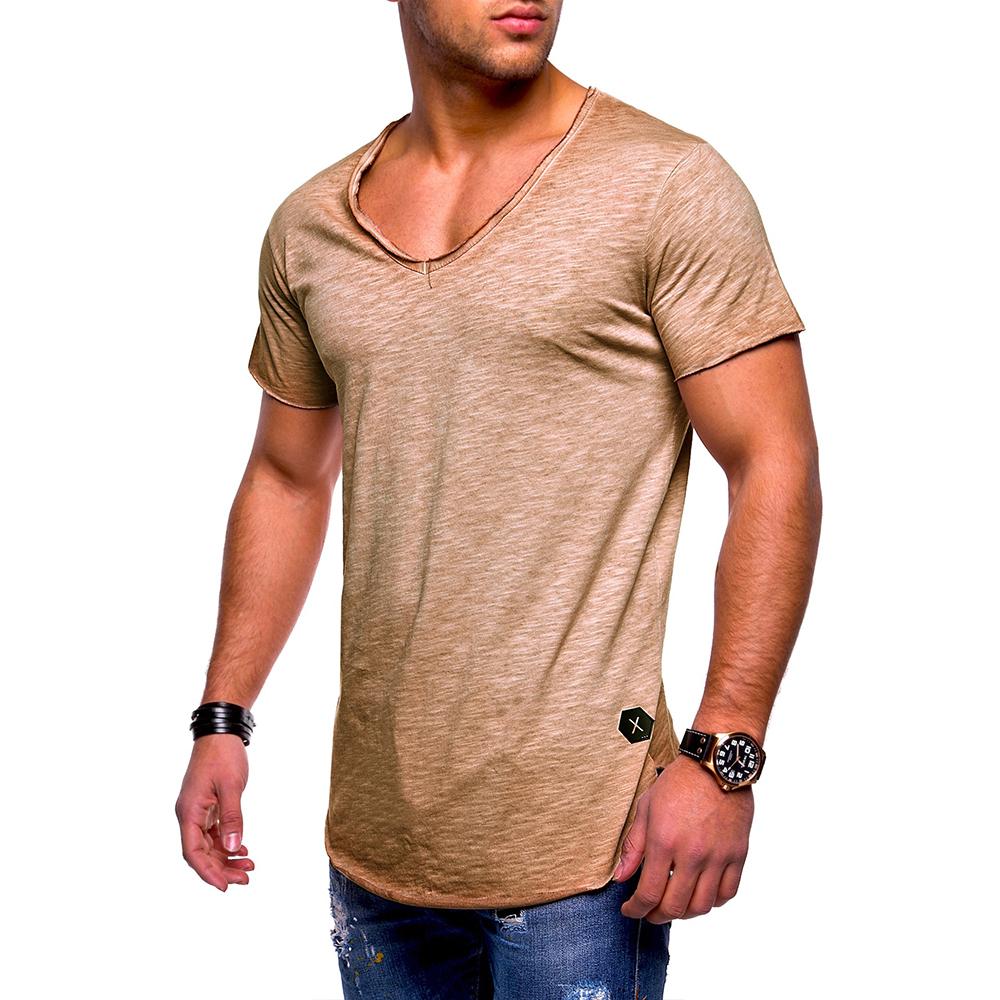 Men's Short Sleeve V Neck T Shirt Casual Slim Fit Solid Muscle Tee Tops Blouse