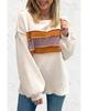 Azura Exchange White Corded Exposed Seam Knit Patchwork Drop Sleeve Top