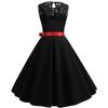 Lady Petticoats Plus Size O-Neck Sleeveless See-through Lace Stitching Ribbon Bowknot Gown Dress A-Line Skater Large Hem Midi Princess Dress
