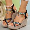 Bohemian Tassel Wedge Heel Sandals for Women Summer 2025 Printed Braided Gladiator Sandals Woman Chunky Platform Sandalias Mujer