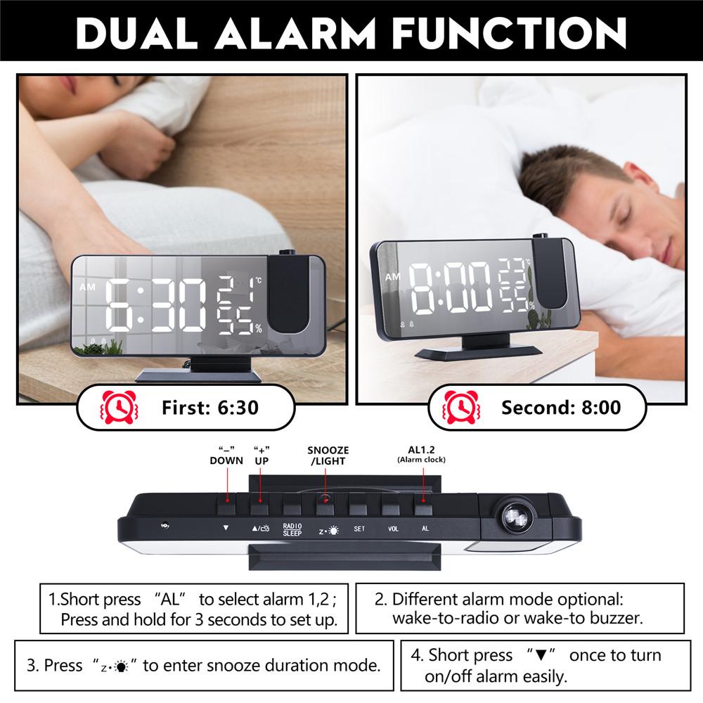 Projection Digital Radio Alarm Clock For Bedrooms LED Display USB Charger Port