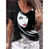 Oversize Summer Clothing Women's Ventilate T-Shirt V-Neck Short Sleeve T-Shirts Abstract Print Tops Casual Simplicity Clothing