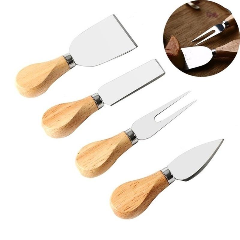 New 4PCS Wooden Handle Cheese Knives Sets High Quality Cheese Tool Set Cheese Cutting Knife Slicer