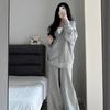 Gray Casual Sportswear Set: Women's Plus Size Autumn/Winter Korean-Style Sweatshirt & Sweatpants, 2-Piece
