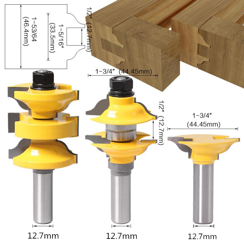 3pcs 8mm 12mm 1/2inch Shank Entry Interior Tenon Door Router Bit Set Ogee Matched R&S Router Bits Carving for Wood