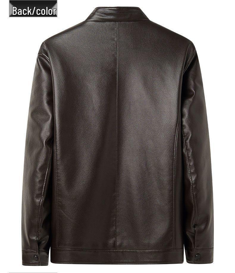 Men's Middle-Aged & Elderly Leather Jacket - Autumn/Winter, Warm, Thick, Windproof, Cycling Outerwear.