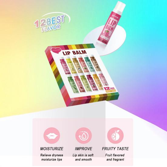 12Pcs/Box Deep Moisturizing Lip Balm 5g Long-Lasting Hydrates Nourishes Repair Lips Balm 12 Flavors Protects Heals Nourishing Lip Care