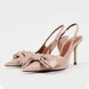 TRAF Womans Black Leather High Heel Sandals Sexy Pointed Toe Slingback Metal Buckle Pumps Sandals Summer Party High Heel Sandals