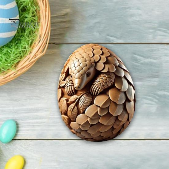 Animal Easter Carving Craft Egg Wooden Owl Squirrel Monkey Animals Carved Eggs for Home Tiered Tray Table Decor