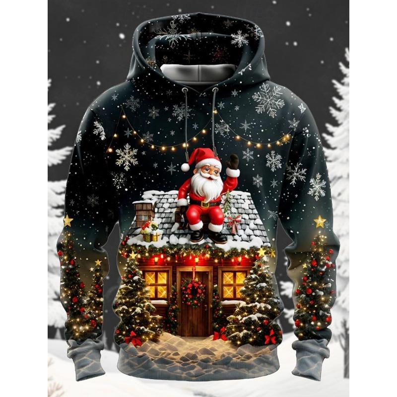 Santa Claus Men's Fashion 3D Print Hoodie Holiday Streetwear Christmas Hoodies Hooded Front Pocket Designer Hoodie Sweatshirt