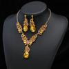 Women Necklace Earrings Set Luxury Symmetric Retro Rhinestone Hollow Out Anti-allergy Hanging