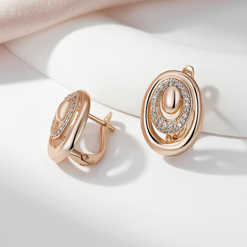 Kinel White Zircon Round Pocket Earrings For Women Rose Gold Color Vintage Earrings Fine Jewelry