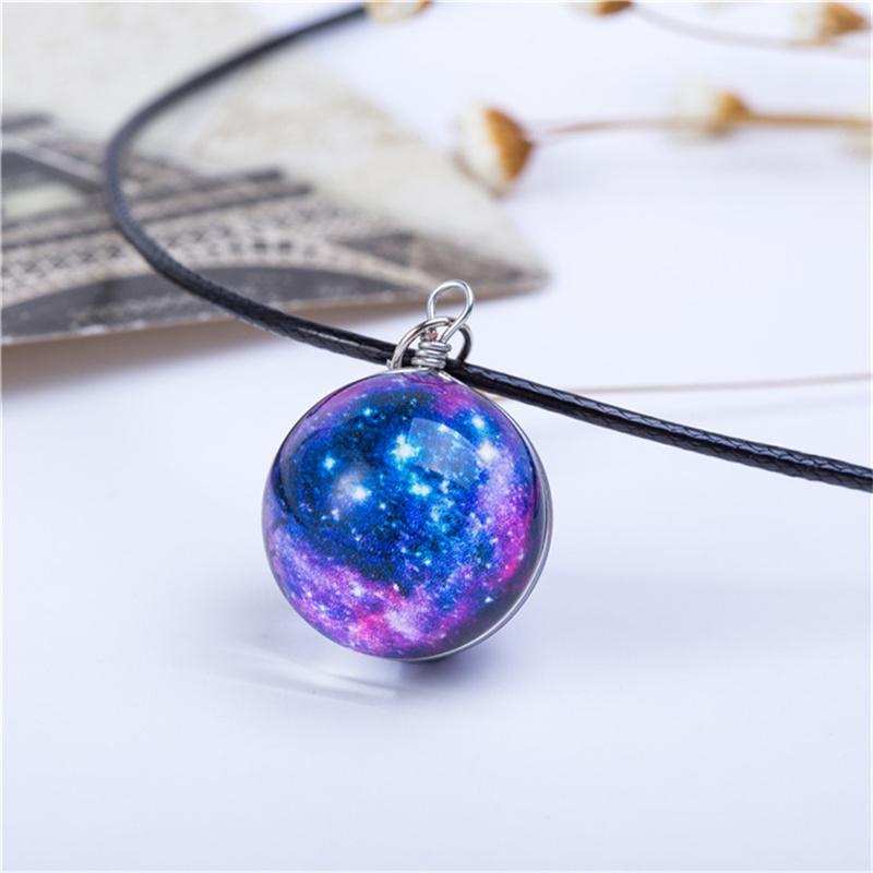 Ожерелья Duplex Planet Crystal Stars Ball Glass Galaxy Pattern Кожаная Цепочка Подвески Макси Ожерелье Для Женщин Подарок Подруге