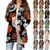 Women's Fashion Casual Halloween Printed Long Sleeve Mid-Length Cardigan Jacket Tops