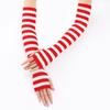 Women Striped Elbow Gloves Winter Knitted Arm Warmers Goth Punk Fingerless Gloves Stretchy Mittens with Thumb Hole for Daily Wear Cosplay